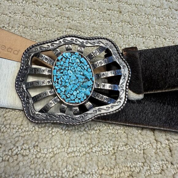 Streets Ahead vintage cowhide turquoise southwestern leather belt medium - Picture 10 of 10